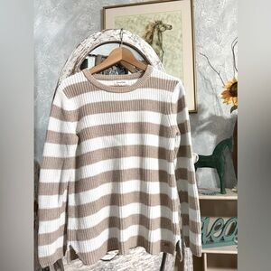 Calvin Klein Beige and White Striped crewneck Sweater